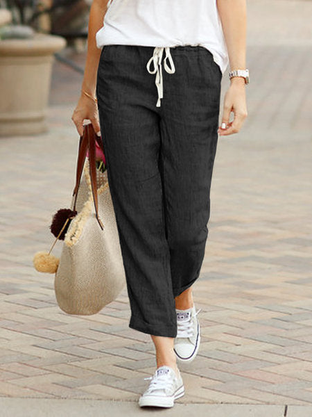 Women's comfortable relaxed fit full length trousers, versatile casual pants for easy spring & summer style.