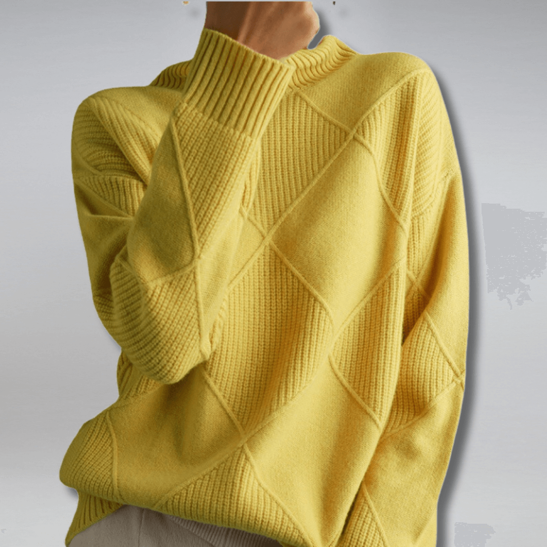 Women's relaxed fit turtleneck sweater, a cozy long sleeve design for elegant winter fashion.