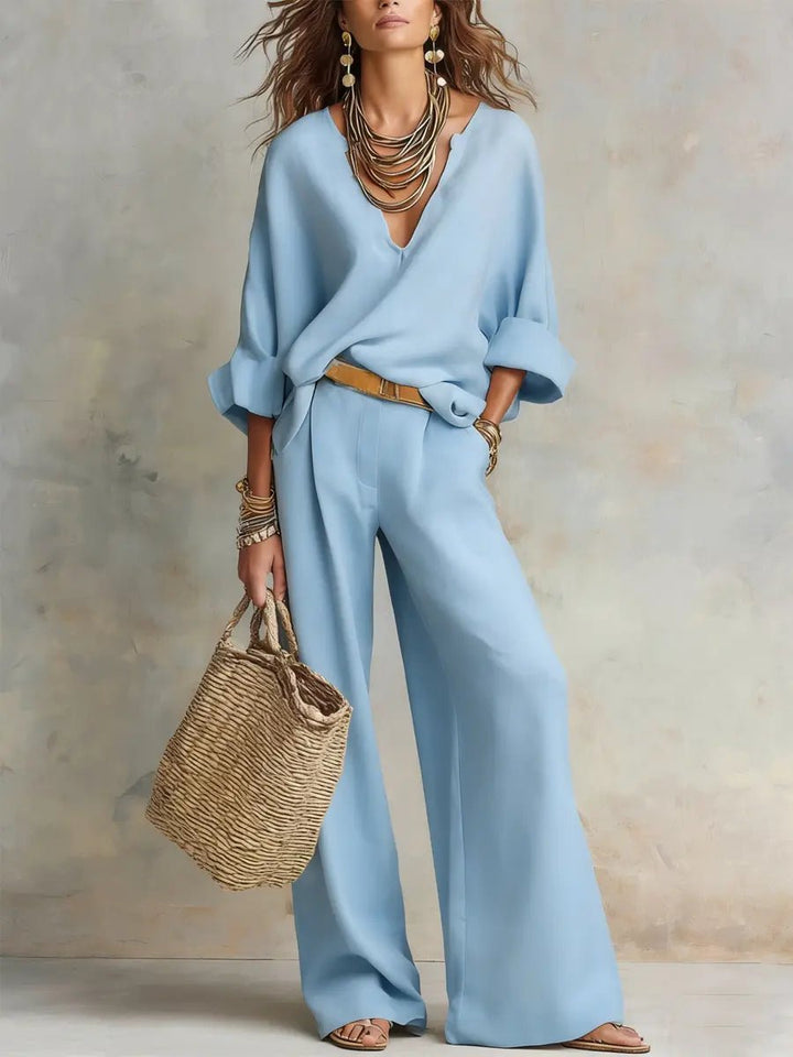 Effortless women's two-piece resort set, ideal for travel and beach attire, offers ultimate comfort and style.