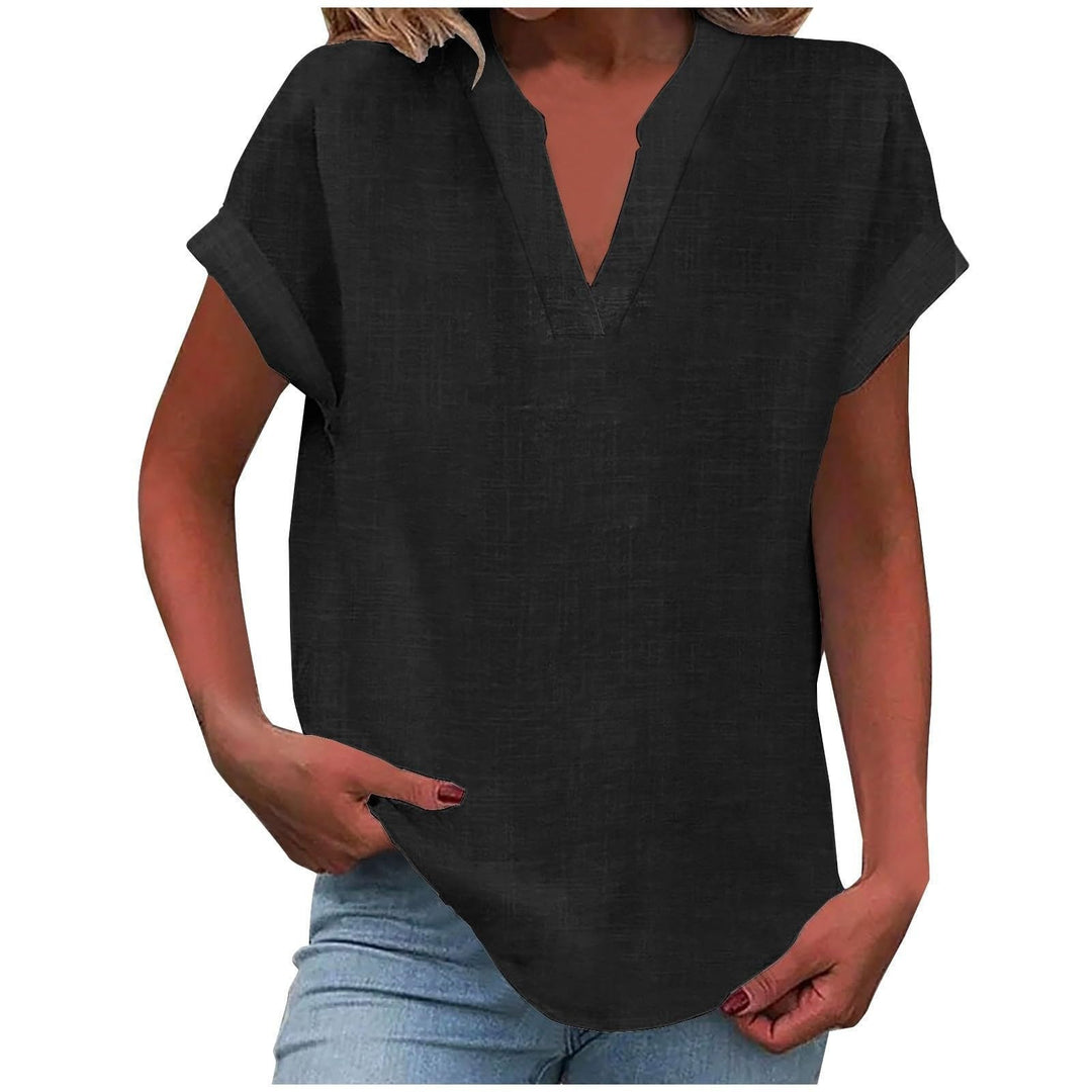 Women's relaxed-fit V-neck short-sleeve top, a spring/summer fashion essential.