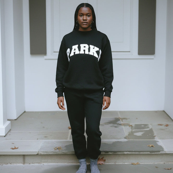 Women's everyday relaxed fit varsity pullover, comfortable and chic loungewear.