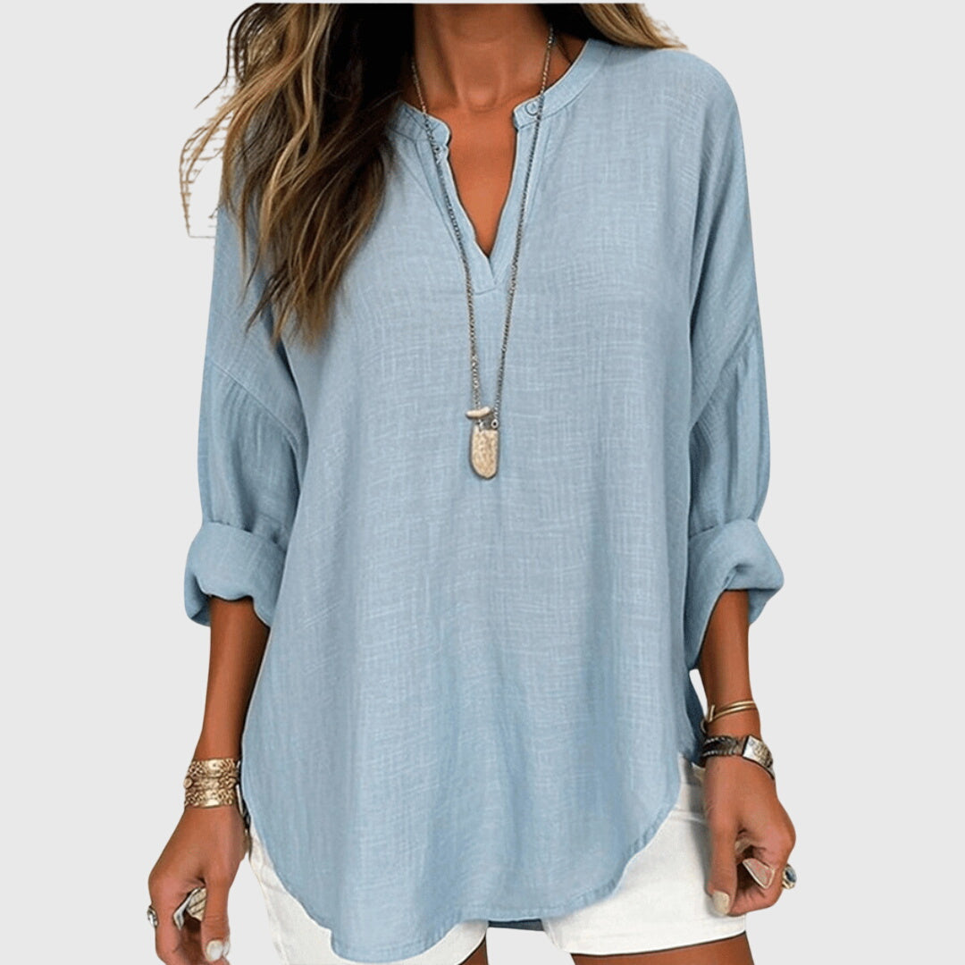 Women's relaxed long sleeve casual top. Loose fit for everyday comfort & versatile spring/summer wear.