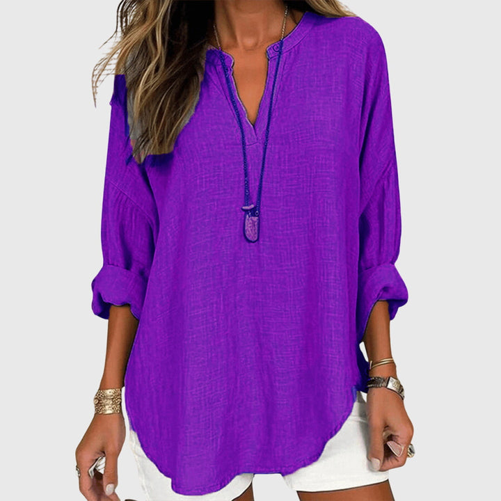 Loose fit, comfy women's long sleeve top for spring, summer, & daily wear. Relaxed women's fashion.