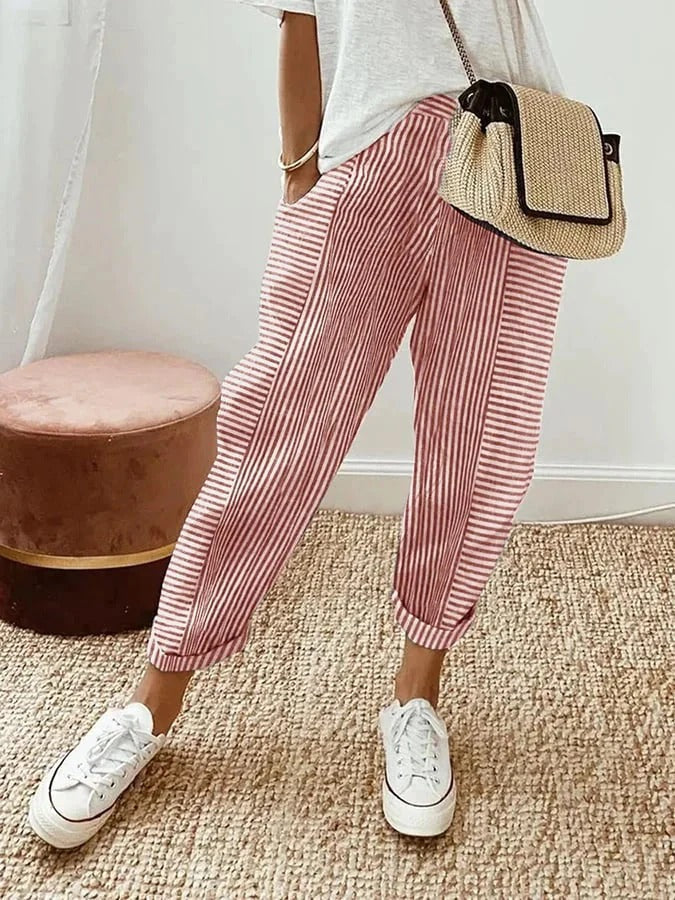 Women's relaxed striped summer pants, comfortable and stylish for casual wear.