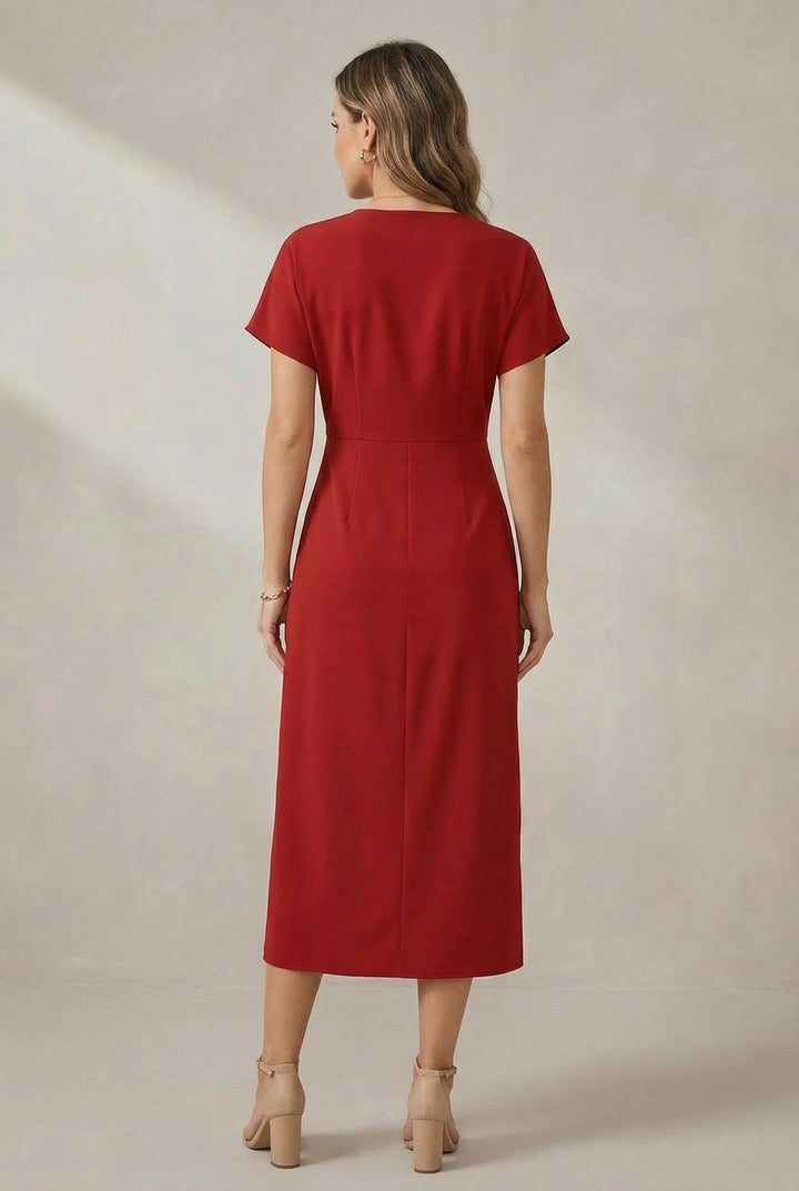 Stylish women's relaxed V-neck midi dress. Perfect for elegant casual spring & summer wear.
