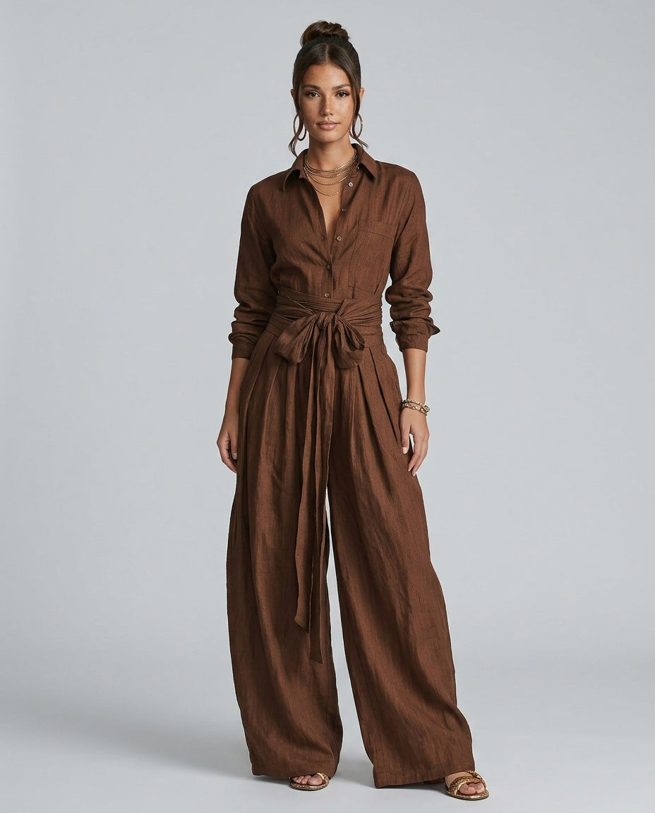Women's relaxed wide leg button-front jumpsuit, perfect for casual spring & summer style.