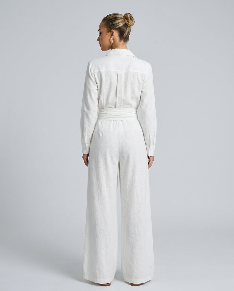 Women's wide leg button-front jumpsuit, relaxed fit for versatile casual and summer wear.