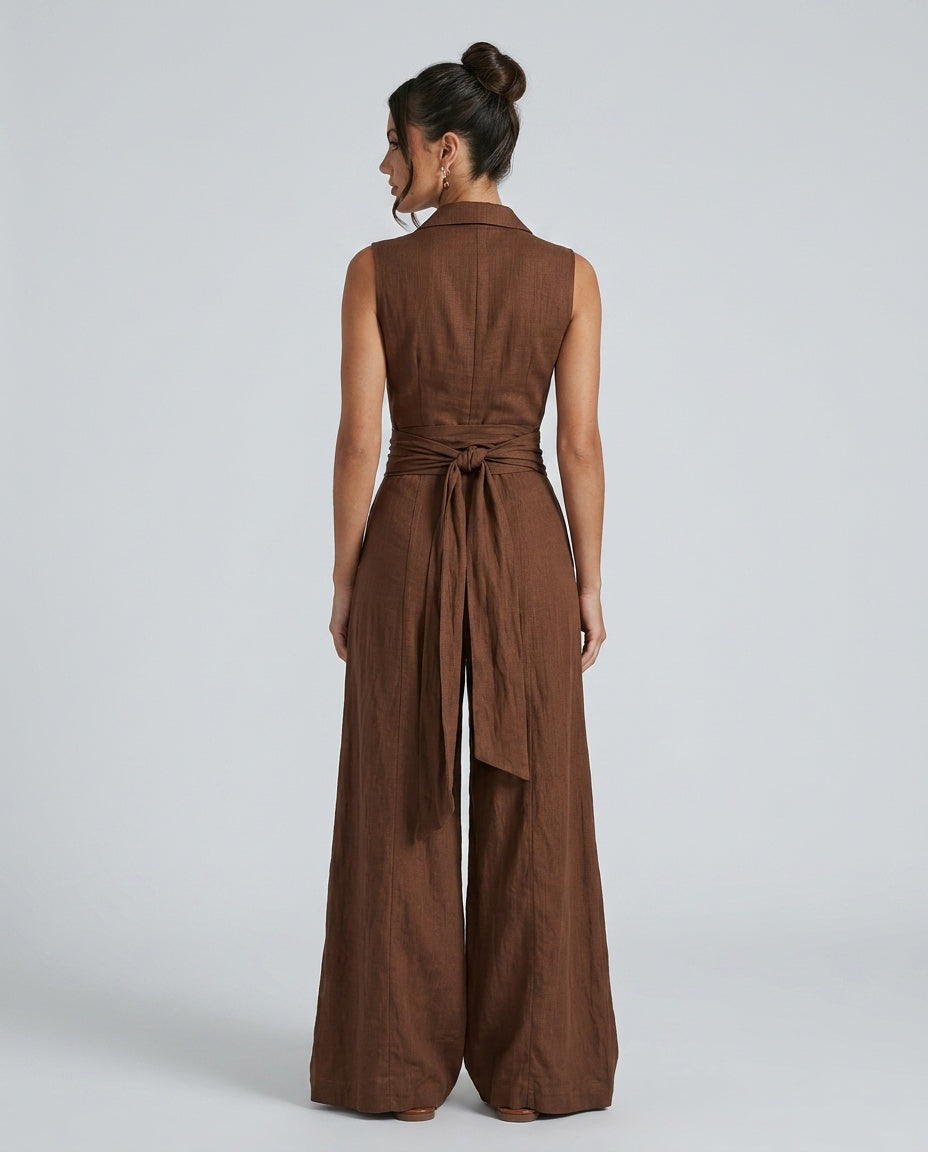 Versatile button-front wide leg jumpsuit for women, a stylish one-piece for summer fashion.