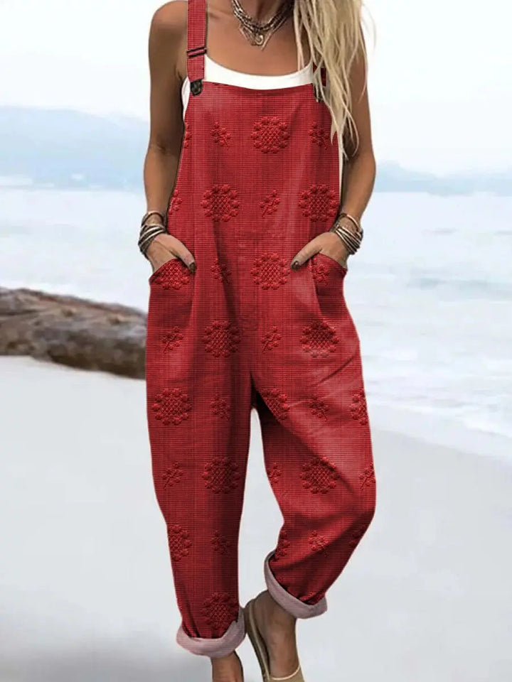 Versatile women's wide-leg jumpsuit with practical side pockets & adjustable straps for an easy casual outfit.