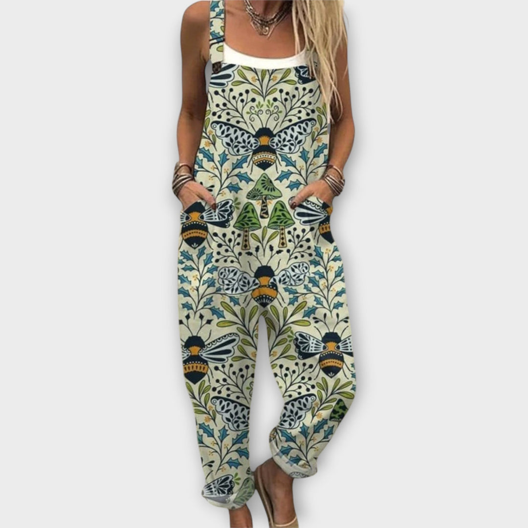 Chic women's retro floral print jumpsuit with a wide leg. Elegant and comfortable, great for summer casual & fashion.