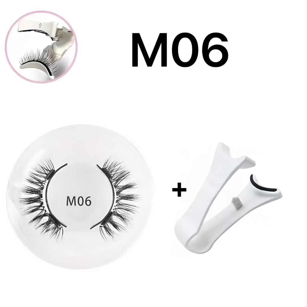 Open package revealing reusable magnetic false eyelashes, tweezer, and instructions for women's easy eye makeup.