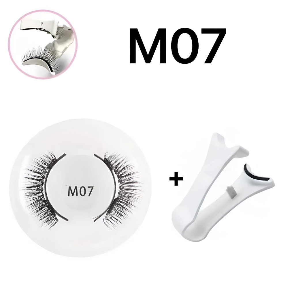 Three pairs of different style reusable magnetic false eyelashes on a tray for women, ready for no-glue application.