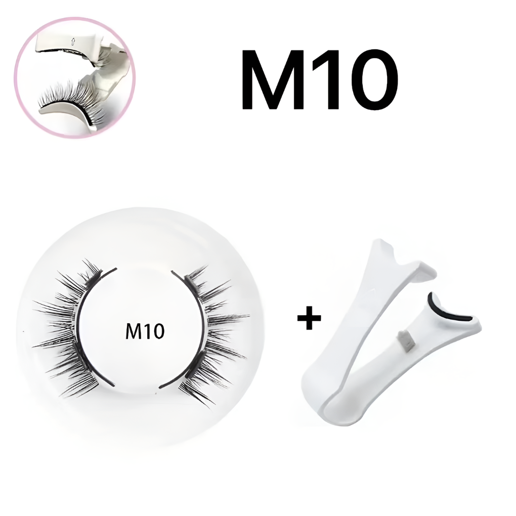 Stylish women's reusable magnetic false eyelashes and tweezer set, enhancing eye makeup with no-glue synthetic lashes.