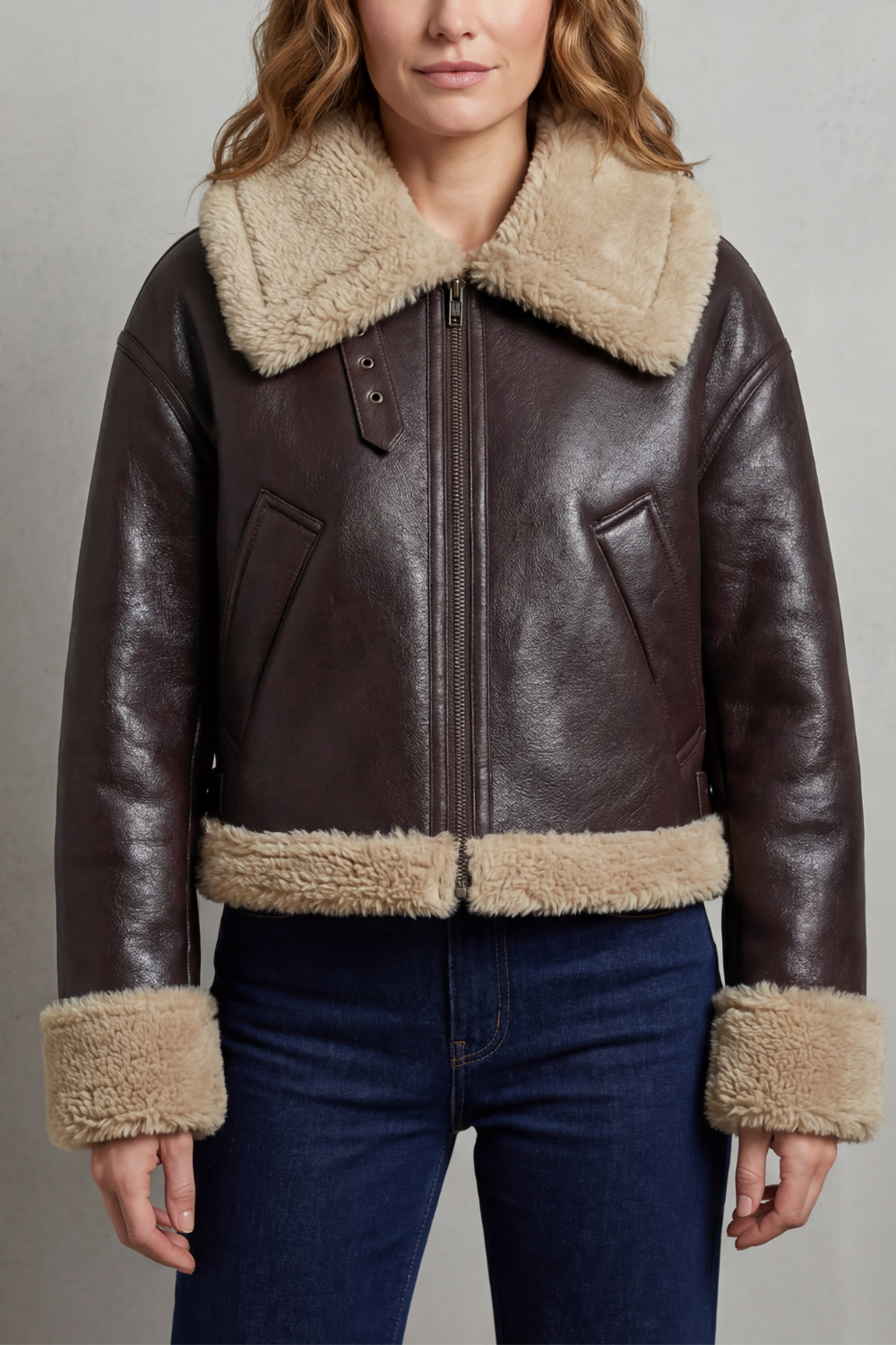 Women's reversible cropped aviator jacket, versatile outerwear for stylish casual looks.