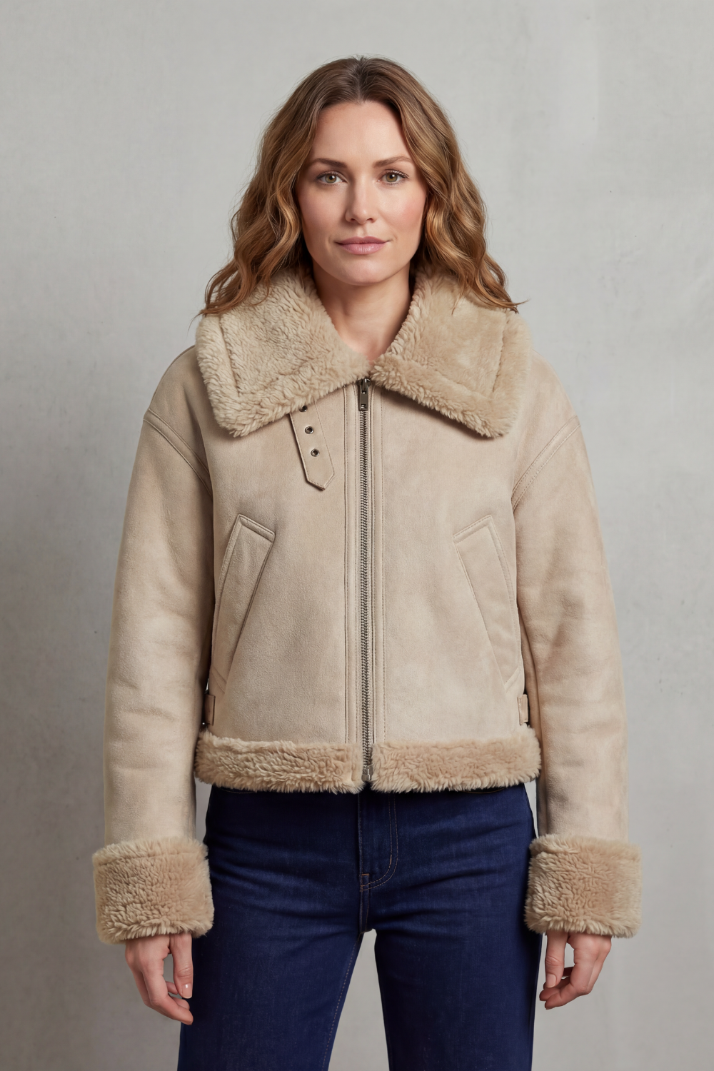 Dynamic women's reversible cropped aviator jacket, offering two distinct styles for effortless fashion.