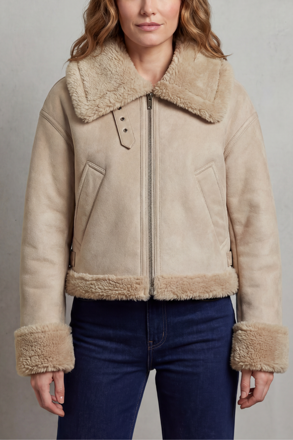 Women's sleek reversible cropped aviator jacket, perfect for adding an edgy touch to any outfit.