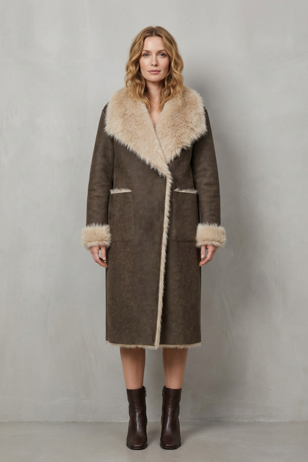 Cozy women's outerwear: reversible winter coat featuring a unique textured design for cold weather.