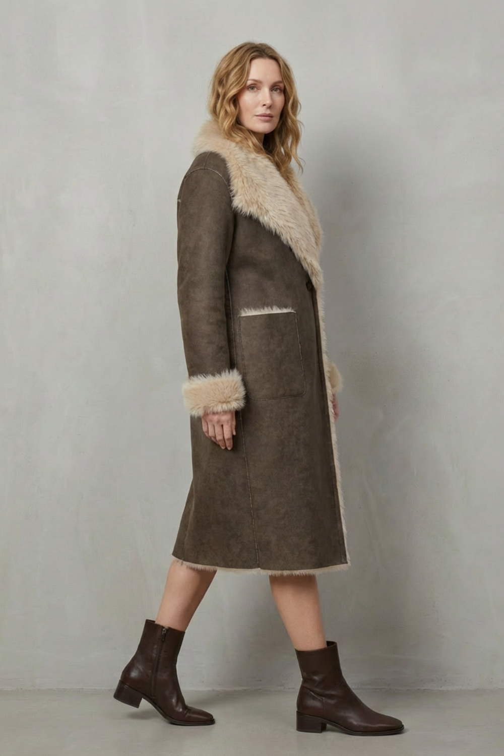Stylish women's reversible coat with a distinct textured pattern, ideal for casual winter fashion.