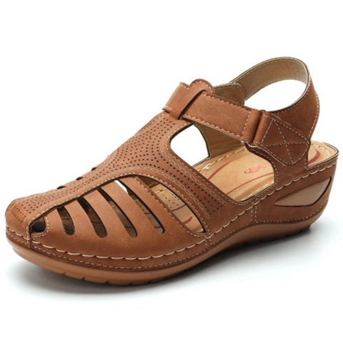 Comfortable women's Roman style sandals with arch support, ideal orthopedic footwear for walking.