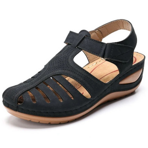 Women's walking sandals, Roman style, with orthopedic arch support and adjustable straps for comfort.
