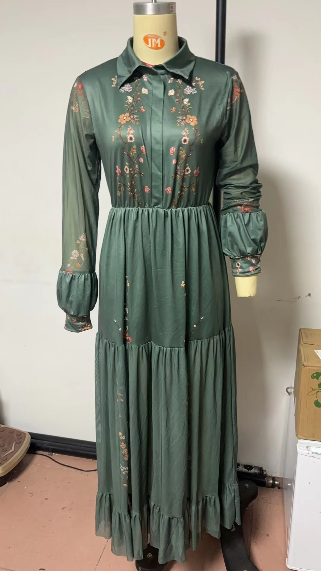 Women's romantic boho maxi dress with embroidered long sleeves, V-neck, and flowy silhouette, perfect for elegant summer fashion.
