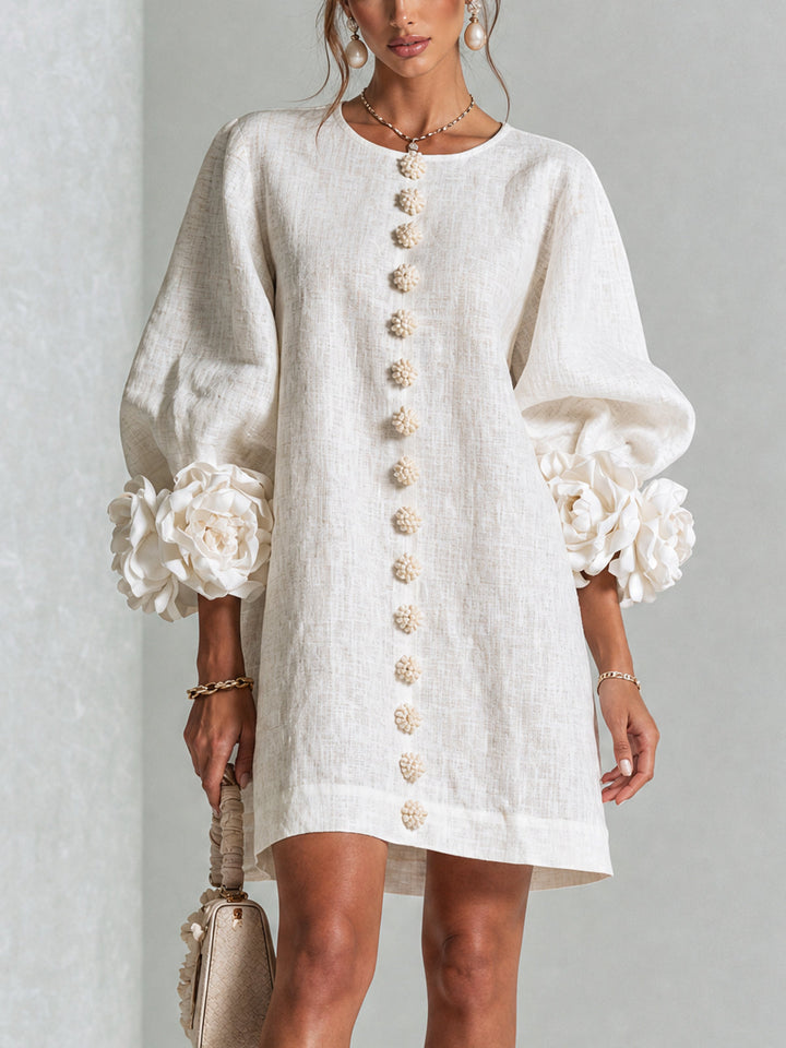 Women's round neck long sleeve mini shift dress. Perfect for casual spring & summer style.