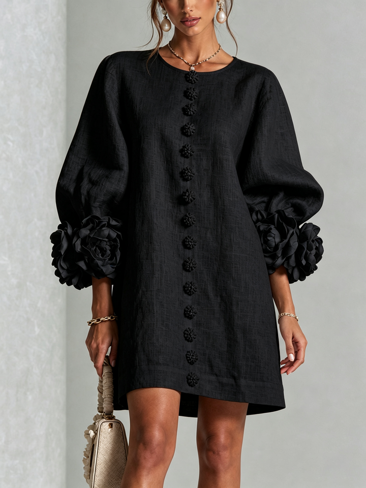 Stylish A-line long sleeve mini shift dress for women, with a chic round neckline.