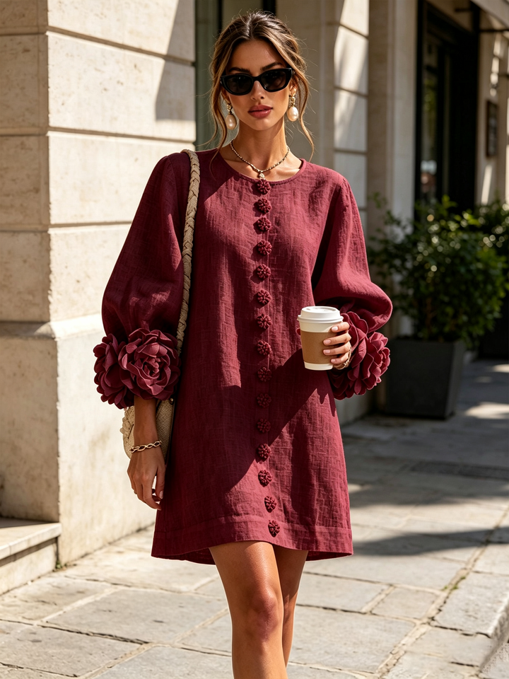 Casual round neck long sleeve mini shift dress for women, perfect for everyday summer fashion.