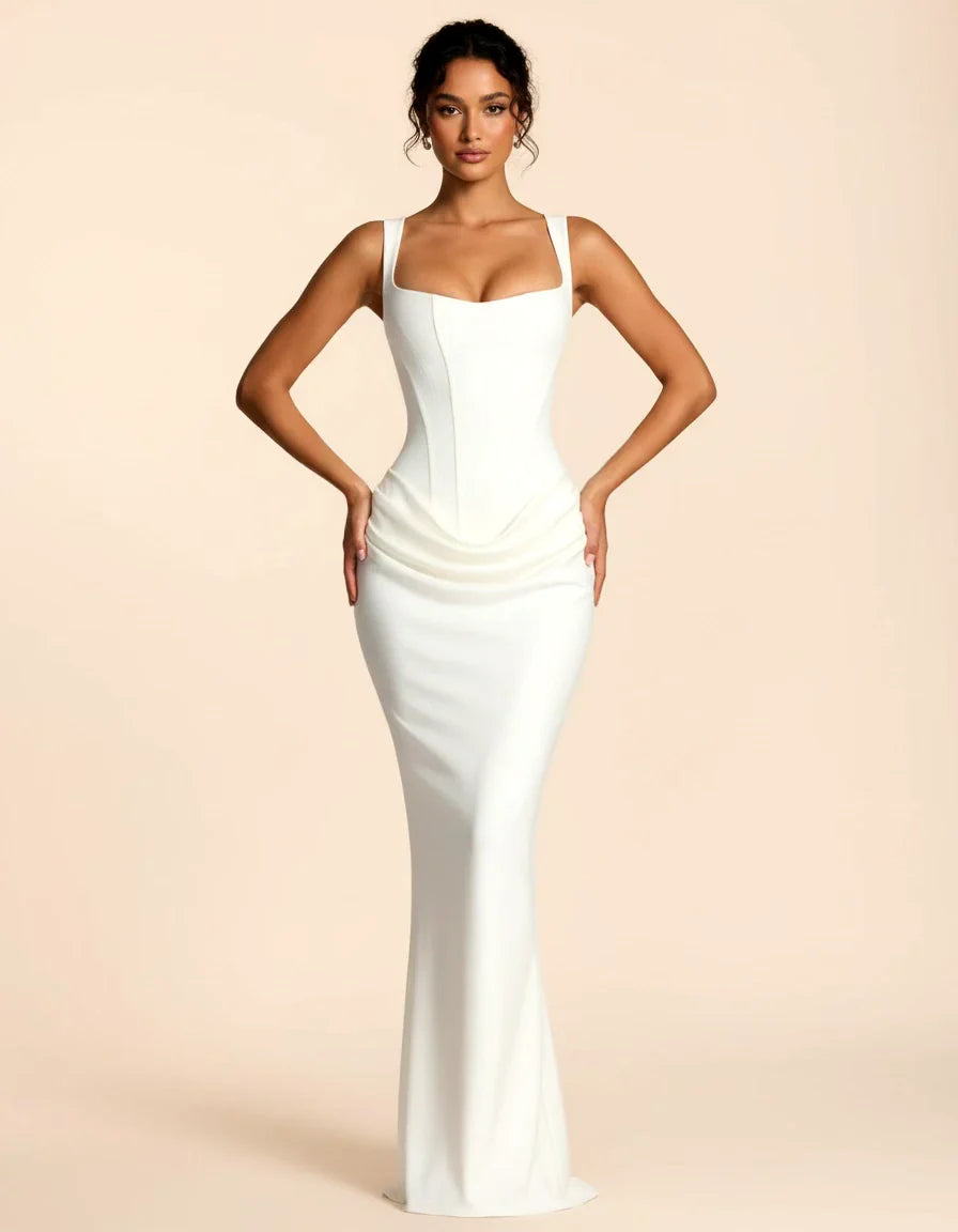 Women's sculpted elegant midi dress, perfect for formal occasions, evening wear, or parties. Chic & flattering.