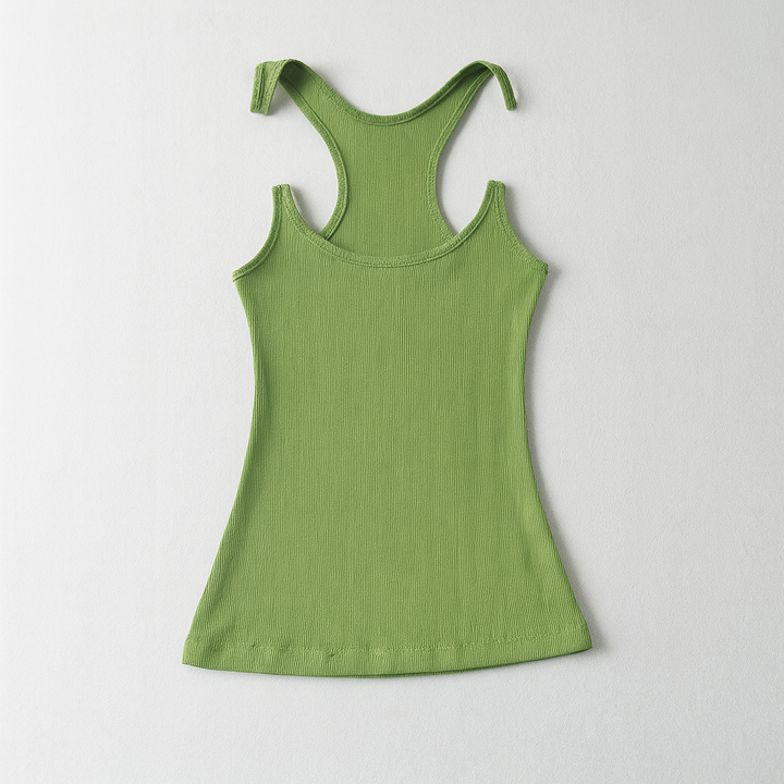Women's seamless ribbed tank top with invisible straps for ultimate comfort and smooth, casual summer style.