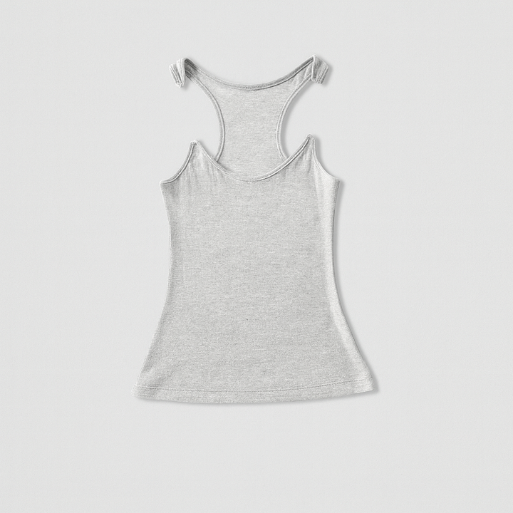 Versatile women's slim fit ribbed tank top with invisible straps, perfect for layering or modern casual wear.