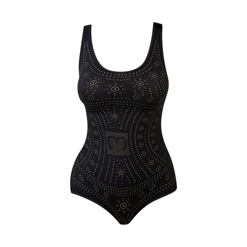 Close-up of seamless fabric on a women's shaping bodysuit, comfortable and invisible under clothes.