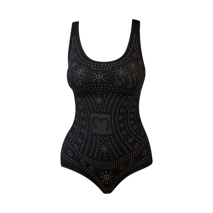 Close-up of seamless fabric on a women's shaping bodysuit, comfortable and invisible under clothes.