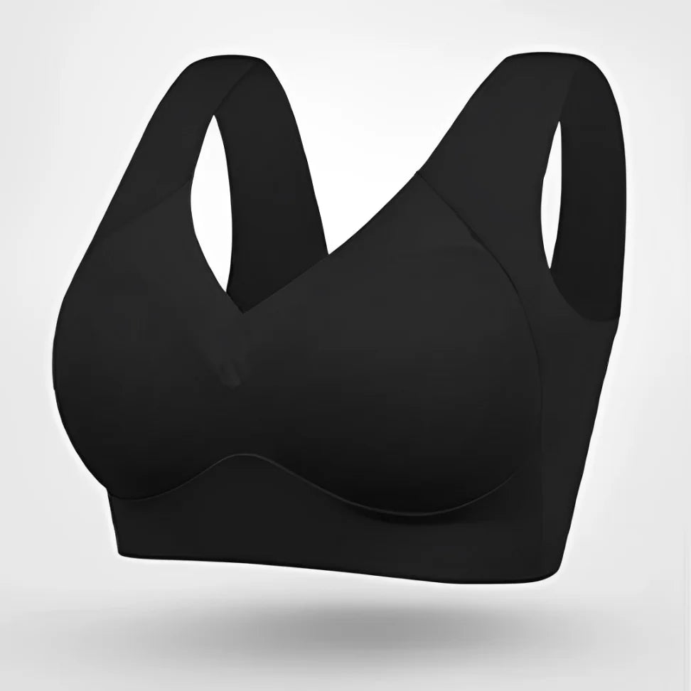 Women's seamless V-neck pullover bra with wide straps for comfort & full support.