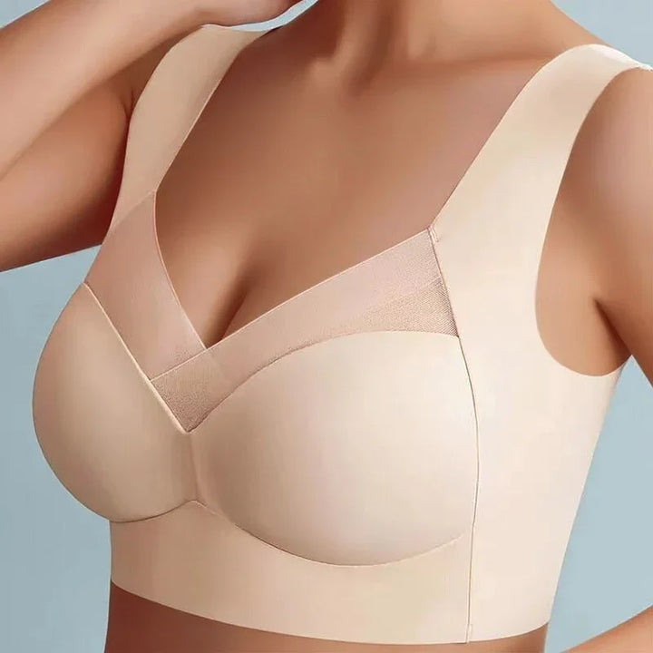 Seamless V-neck pullover bra, wide comfort straps, designed for full support & wireless everyday wear.