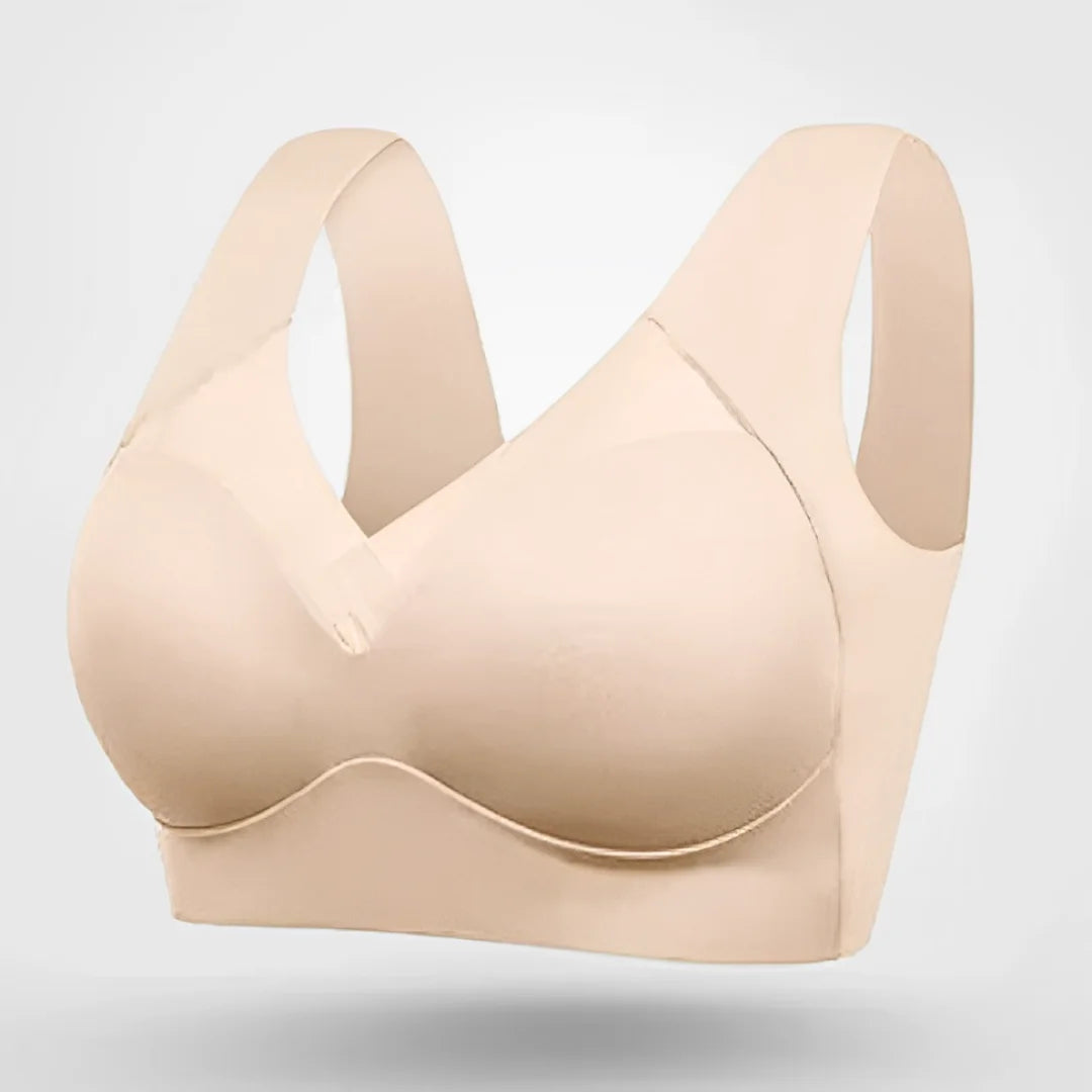 Comfortable wireless V-neck bra, seamless design & wide pullover straps, perfect for everyday lounge.