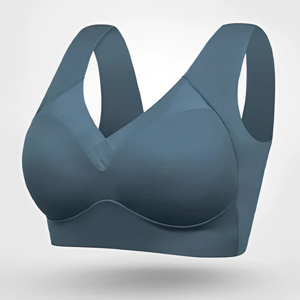 Plus size seamless V-neck bra with wide pullover straps, offering full support & wireless comfort.