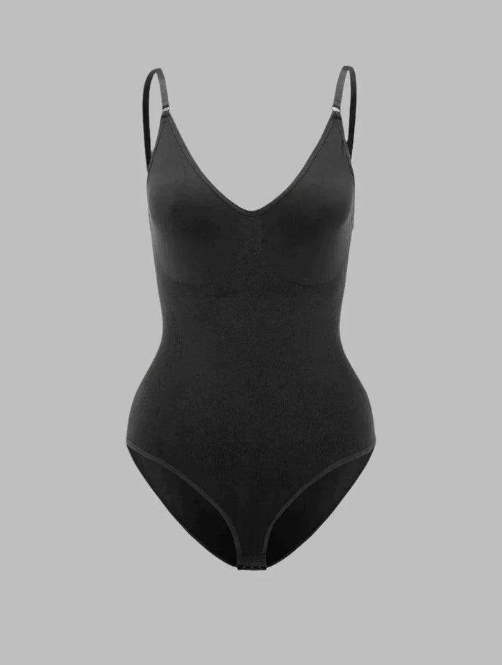 Seamless V-neck women's shapewear bodysuit: offering comfort, slimming, & curve enhancement.