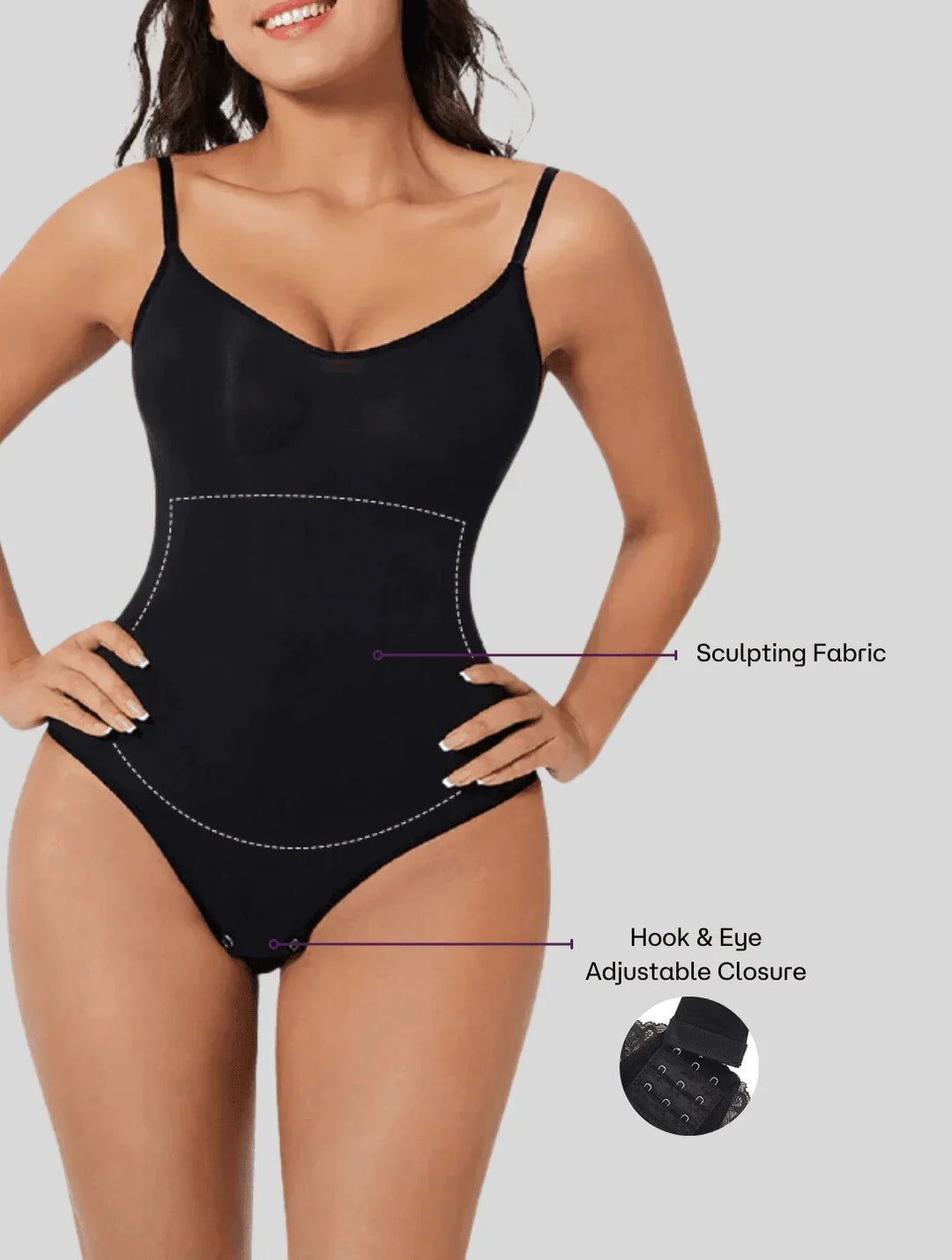 Plus size women's seamless V-neck shapewear bodysuit, offering slimming & supportive comfort.