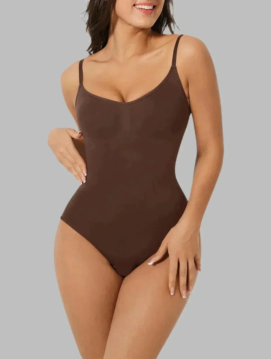 Elegant V-neck seamless bodysuit for women, slimming shapewear for a smooth silhouette.