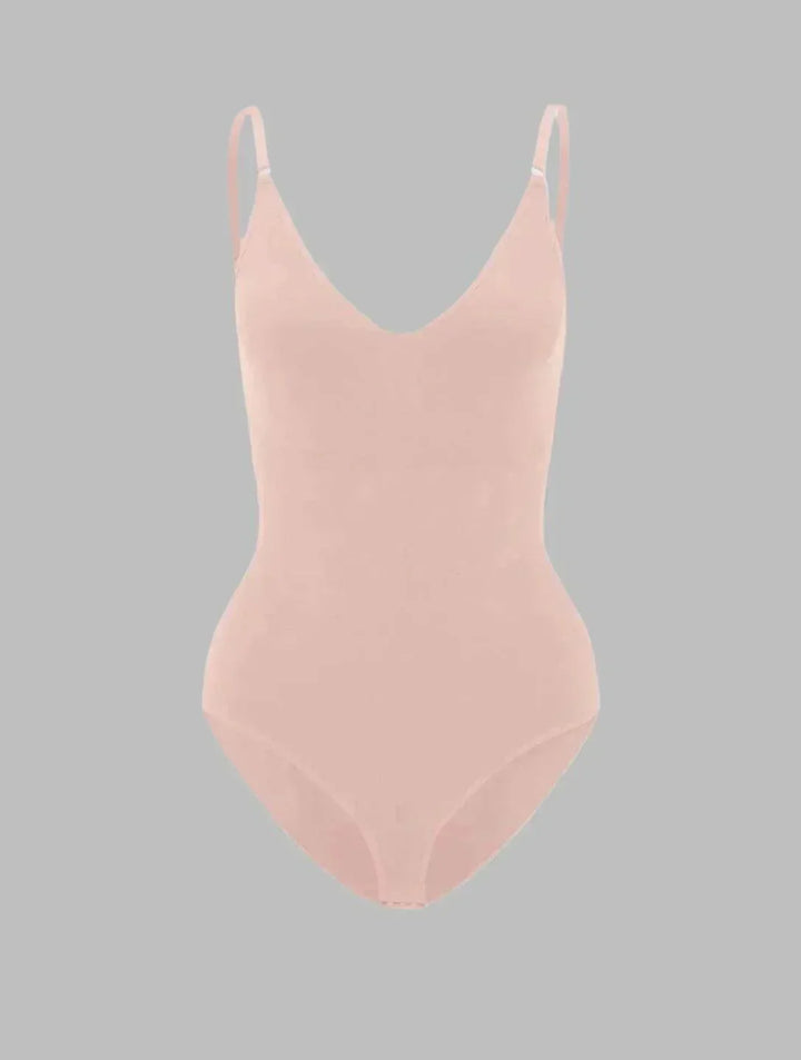 Soft women's seamless V-neck shapewear bodysuit, a comfortable undergarment for everyday wear.