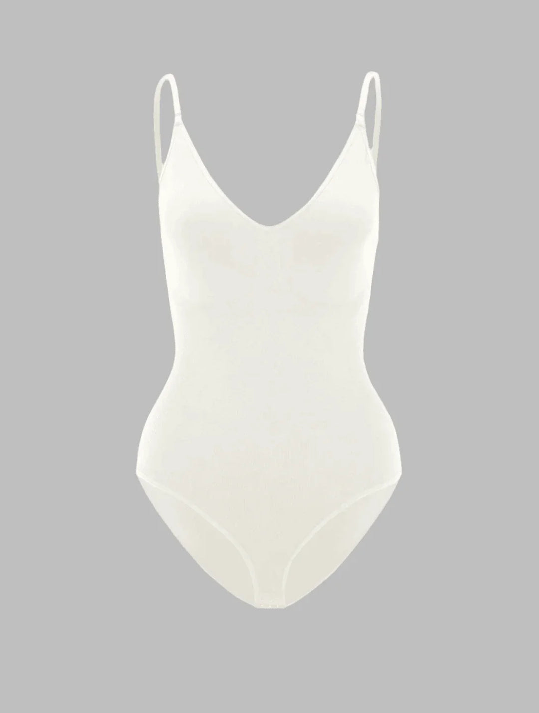 Nude seamless V-neck shapewear bodysuit for women, offering invisible slimming & shaping comfort.