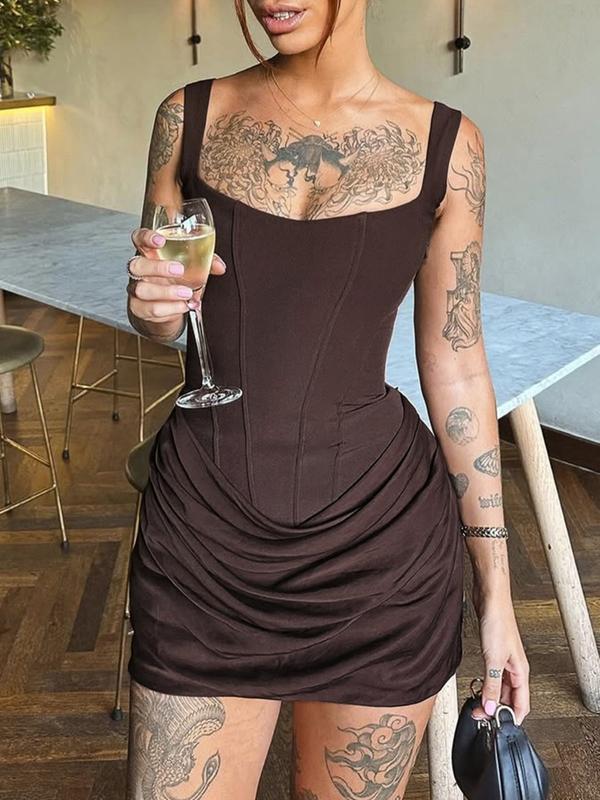 Fishbone corset mini dress for women. Sexy bodycon ruched design, perfect for clubwear or evening parties.