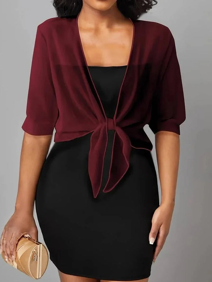Casual chic women's sheer tie-front blouse, 3/4 sleeves, perfect for summer layering.