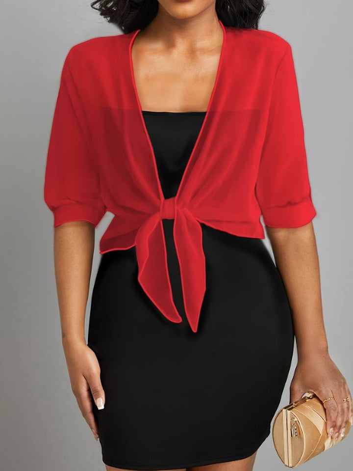 Versatile women's sheer tie front cropped bolero, a lightweight layering piece for various fashion styles.