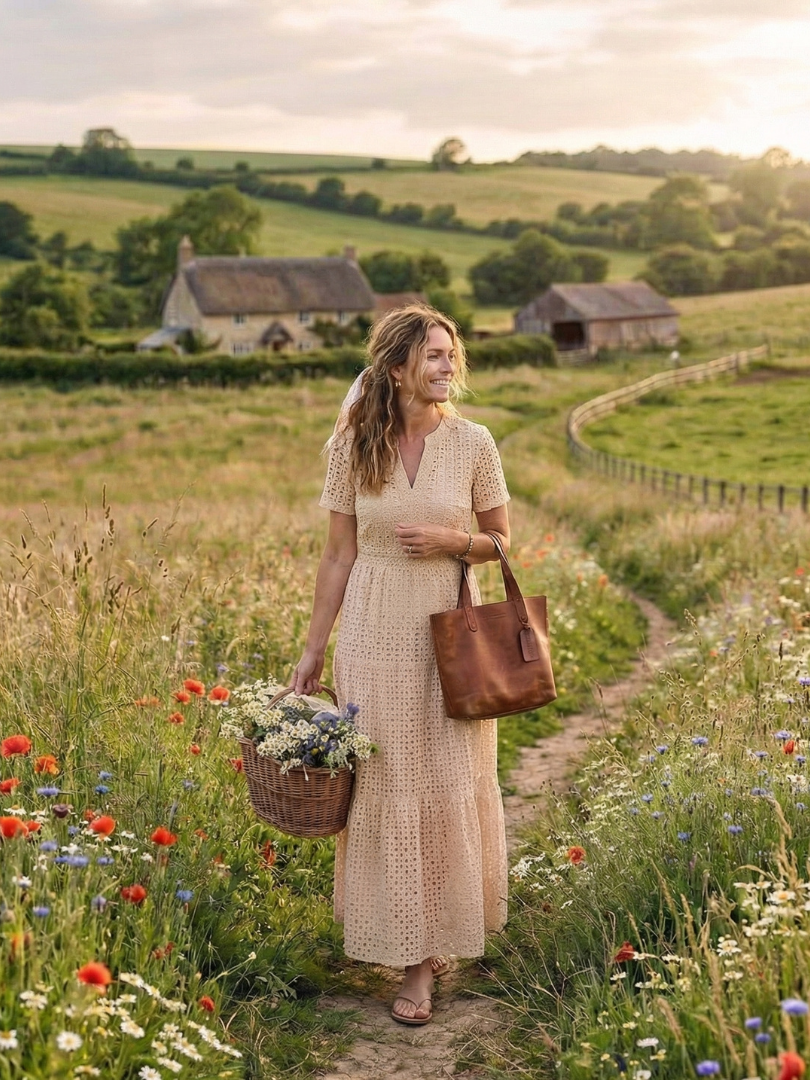 Breathable eyelet tiered midi dress for women, short sleeve, comfy, in black for daily spring wear.