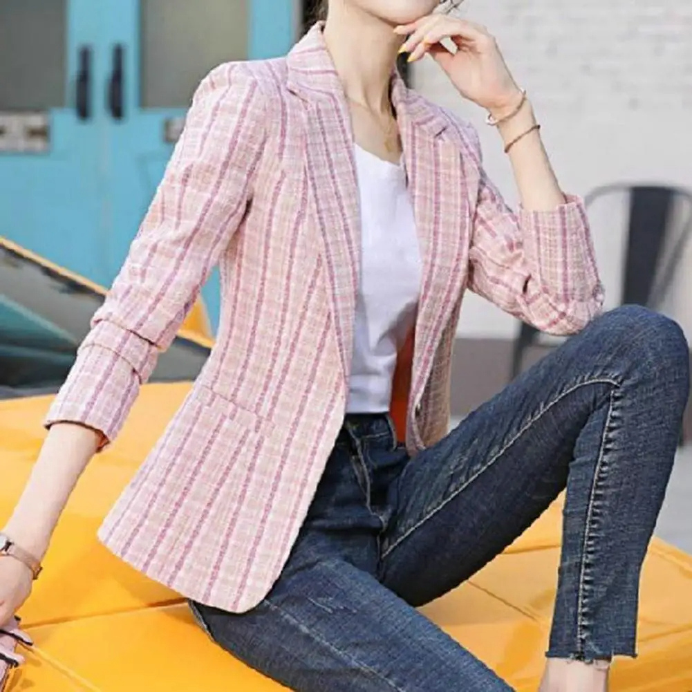 Women's single-button tailored office blazer, perfect for professional business attire and work fashion.