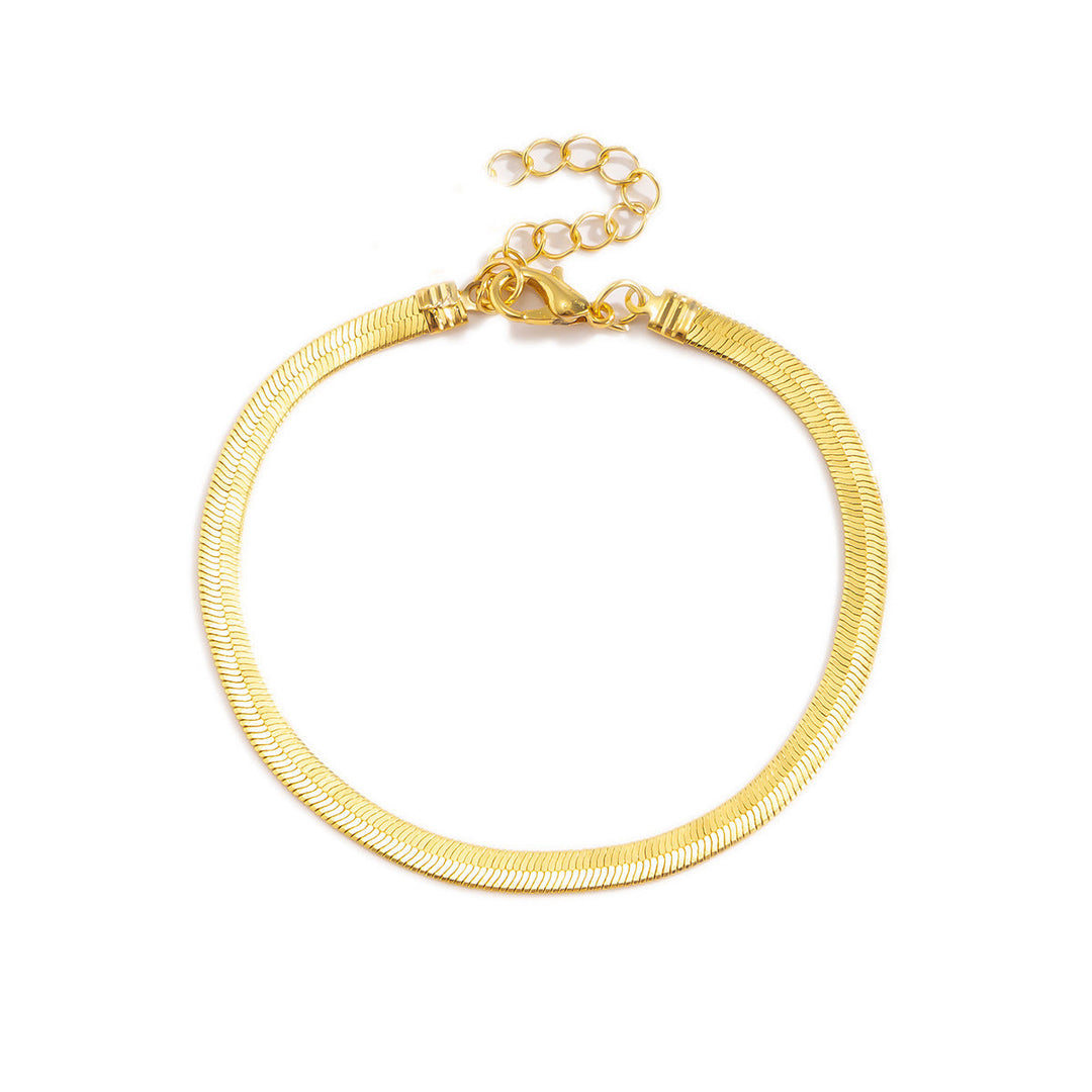 Sleek gold snake chain bracelet, adjustable women's jewelry, adds a touch of sophistication.