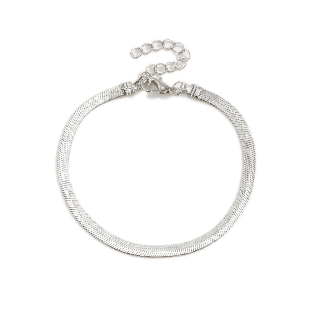 White (silver) women's adjustable snake chain bracelet, elegant and delicate fashion accessory.