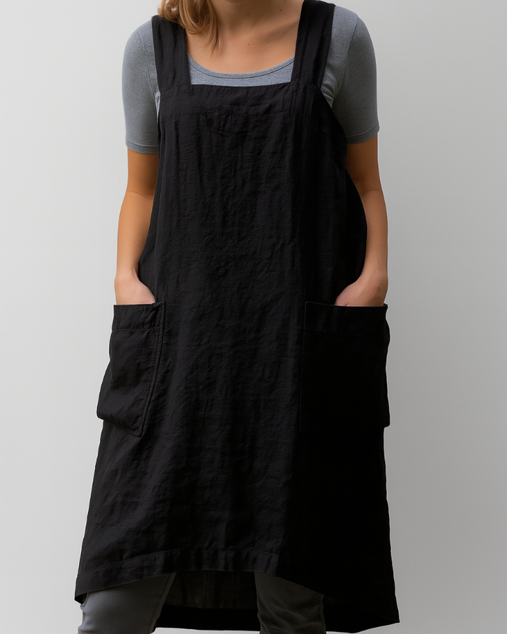 Everyday women's casual midi dress, sleeveless apron style with a flattering square neck.
